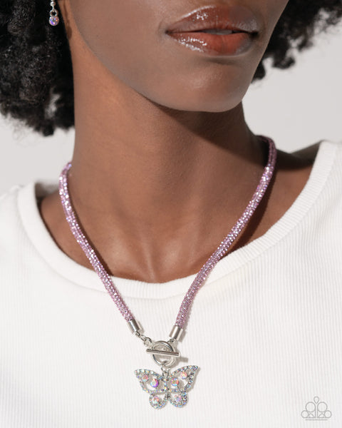 Paparazzi On SHIMMERING Wings Butterfly Necklace and Aerial Appeal Toggle Butterfly Bracelet Pink Set