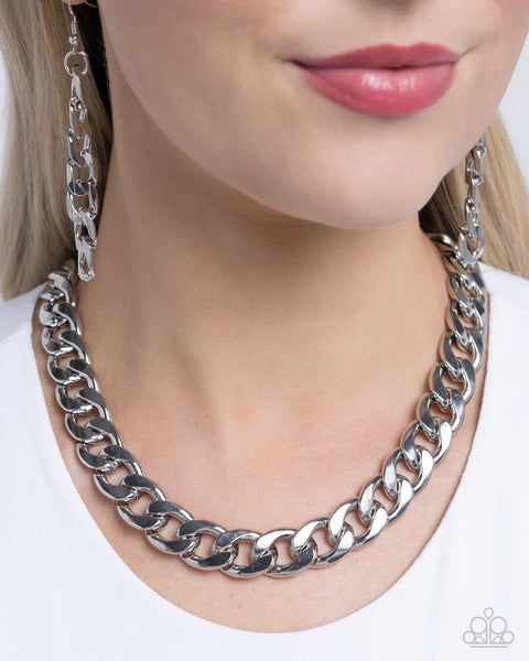 Paparazzi Action CURB - Silver Necklace