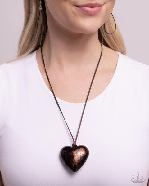 Paparazzi Boyfriend Behavior - Brown Heart Necklace