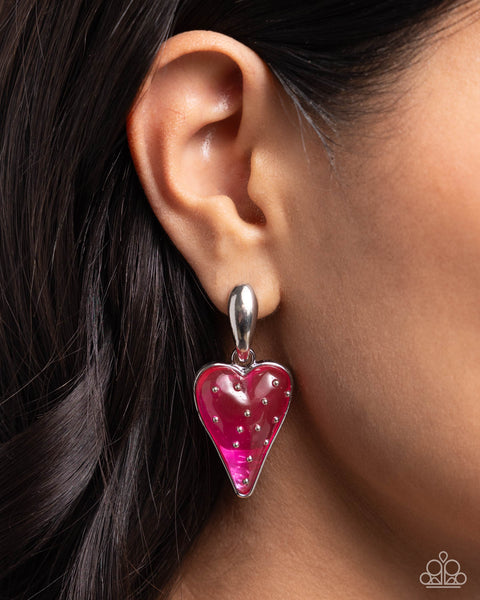 Paparazzi Glossy Goodwill - Pink Strawberry Earrings