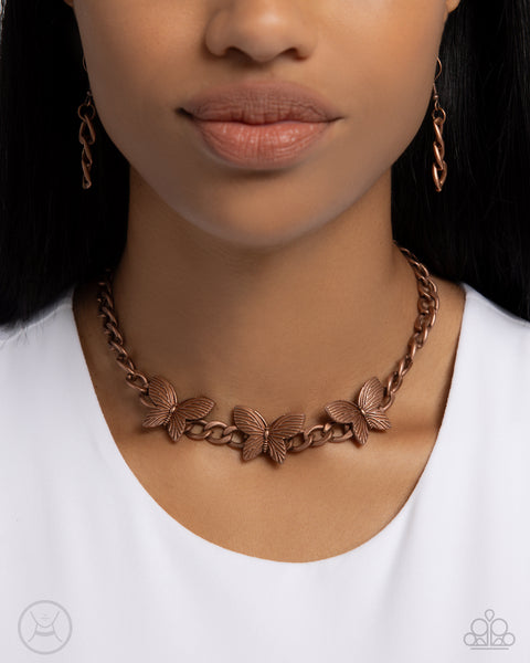 Paparazzi Aerial Ambition Butterfly Choker Copper Necklace