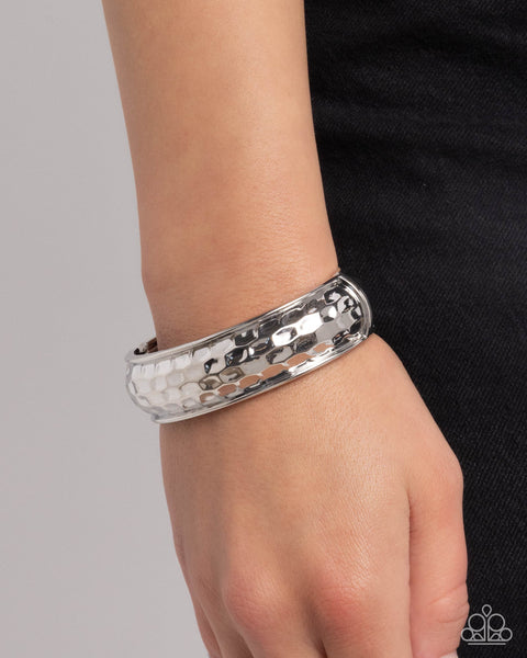 COMING SOON Paparazzi Hammered Hardware - Silver Hinged Bangle Bracelet