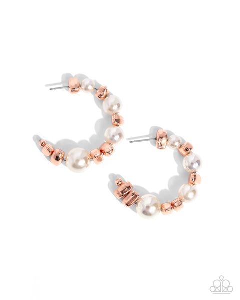 Paparazzi Playful Pearls - Copper Hoop Earrings