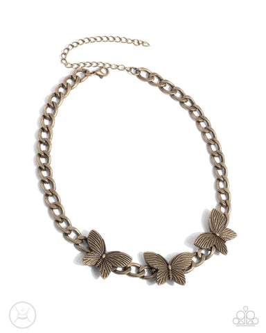 Paparazzi Aerial Ambition Butterfly Brass Choker Necklace