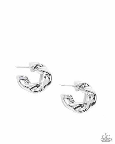 COMING SOON Paparazzi Twisted Talent - Silver Mini Hoop Earrings