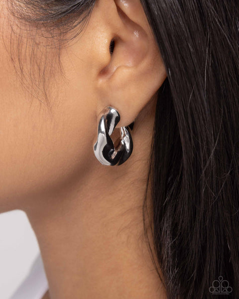 COMING SOON Paparazzi Twisted Talent - Silver Mini Hoop Earrings