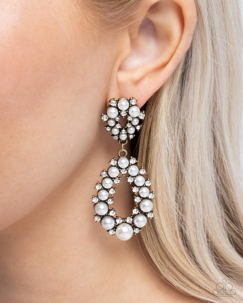 Paparazzi Dapper Debut - Pearl Brass Earrings