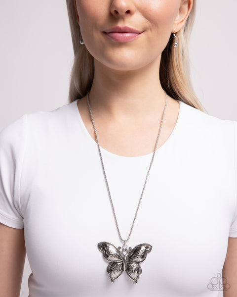 Paparazzi Aerial Attraction - Silver Butterfly Necklace