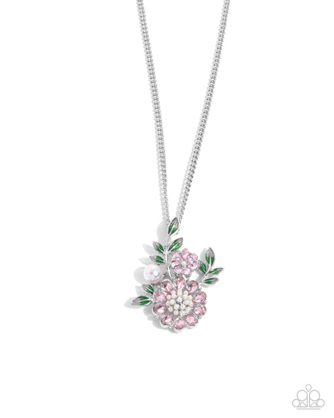 Paparazzi Botanical Bunch Necklace and Budding Bling Ring Pink Set