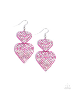 Paparazzi Never Enough Sparkle - Pink Heart Earrings