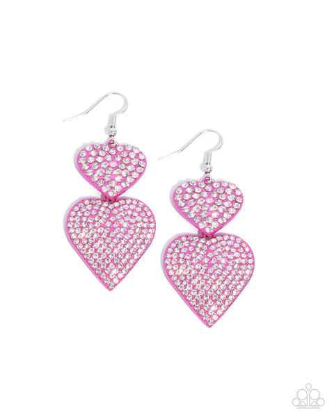 Paparazzi Never Enough Sparkle - Pink Heart Earrings