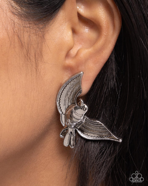 Paparazzi Bird of PLAY - Silver Earrings