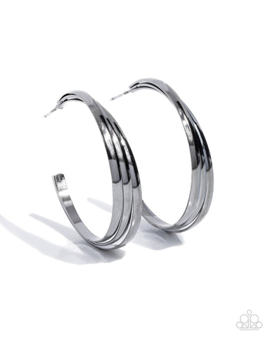 COMING SOON Paparazz Layover Leader - Black Hoop Earrings