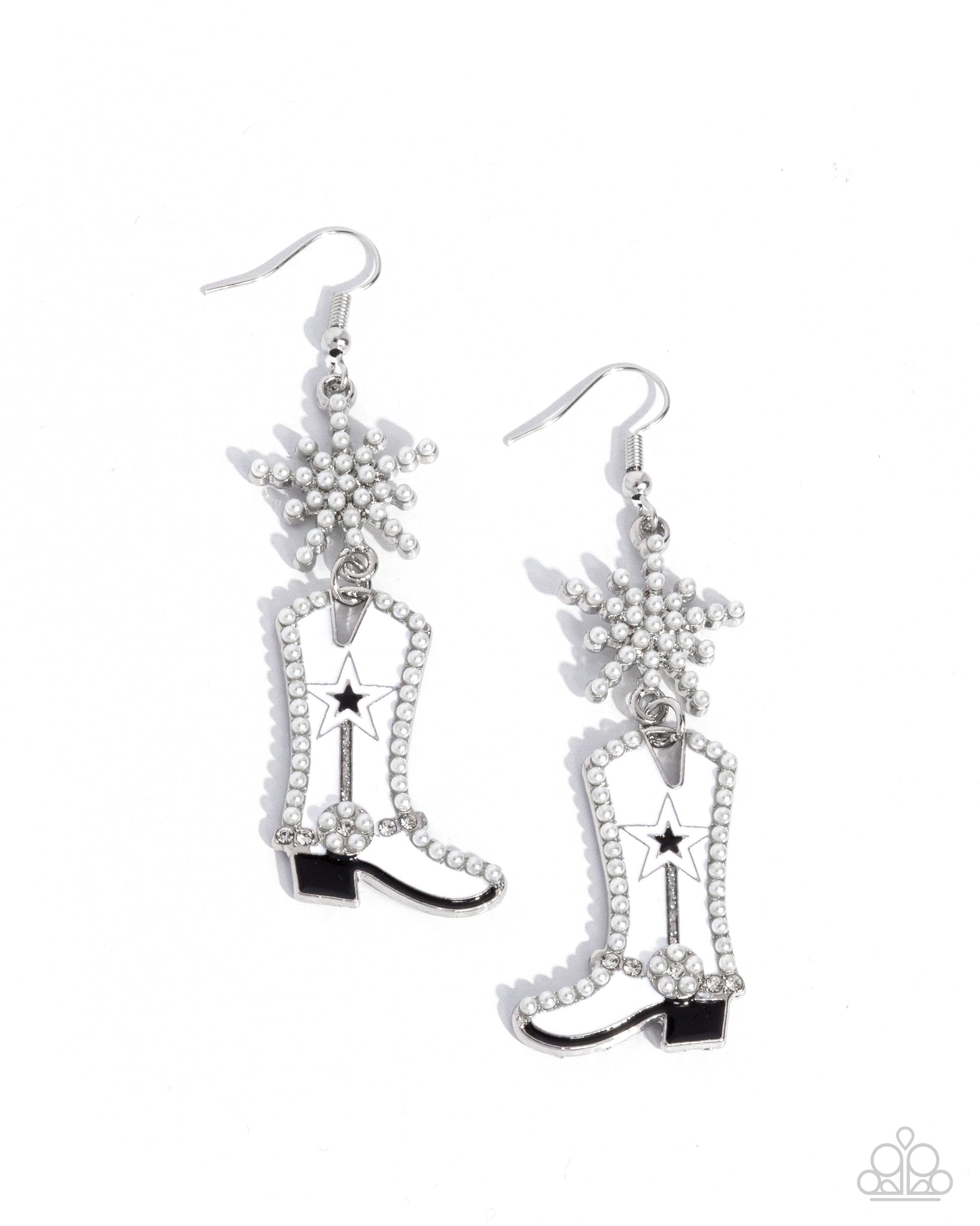 Paparazzi Compelling Cowboy - White Boots Earrings