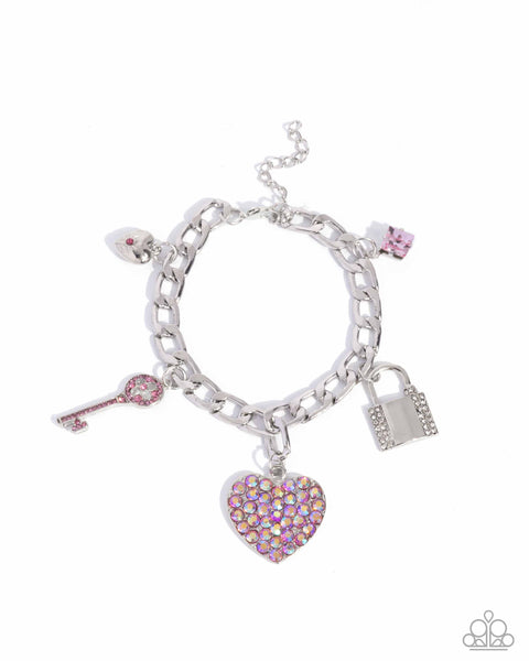 Paparazzi Fortified Fashion - Pink Heart Charm Bracelet