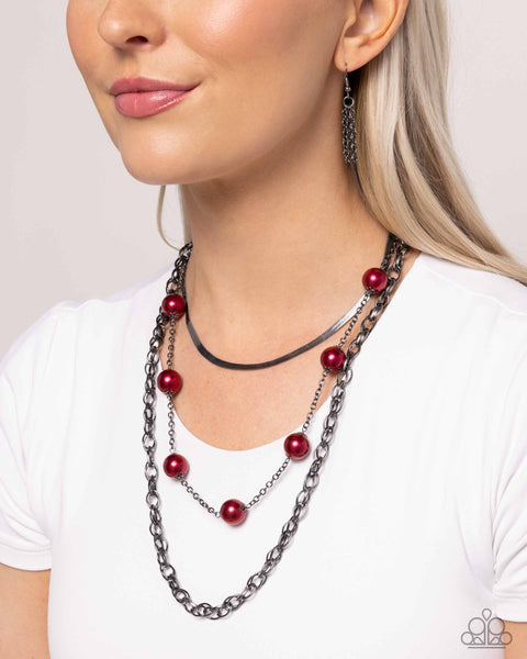 Paparazzi High-Class Haute - Pearl Red Necklace