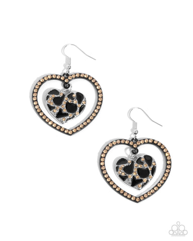 Paparazzi Leopard Love - Black Heart Earrings