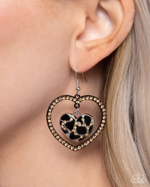 Paparazzi Leopard Love - Black Heart Earrings