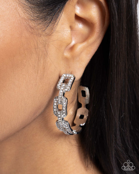 Paparazzi Downtown Decadence - White Hoop Earring