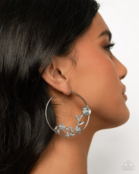 Paparazzi Blooming Benefit - Silver Hoop Earrings