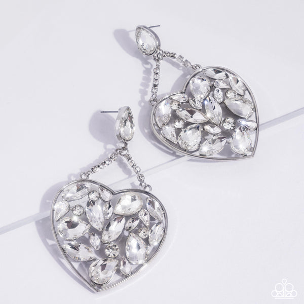 COMING SOON Paparazzi Glittery Gait - White Heart Earrings