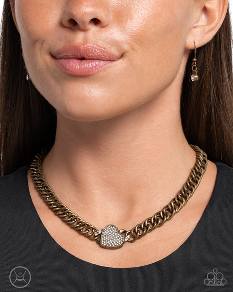 Paparazzi Endearing Edge - Brass Heart Choker Necklace