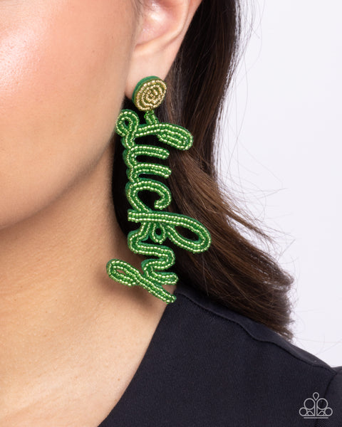 COMING SOON Paparazzi Lucky Legato - Green Seed Bead Earrings