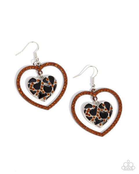 Paparazzi Leopard Love - Brown Heart Earrings