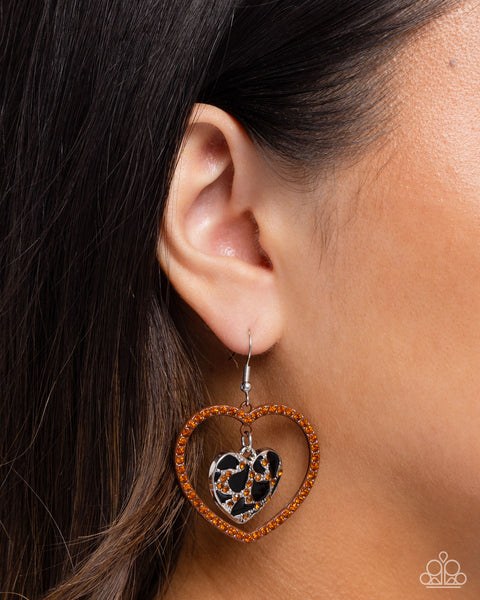 Paparazzi Leopard Love - Brown Heart Earrings