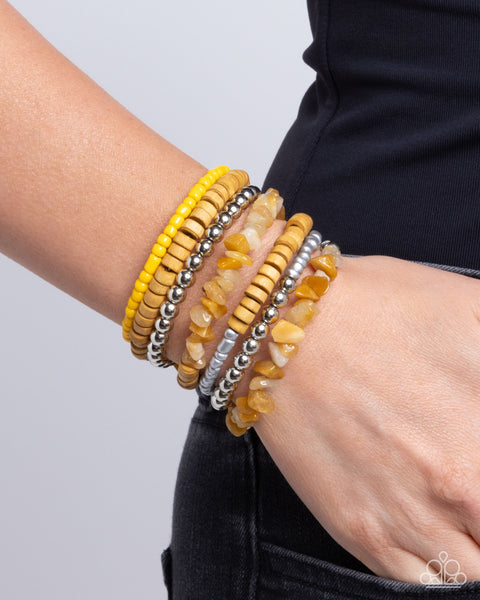 Paparazzi Plentiful Pizzazz - Yellow Coiled Bracelet