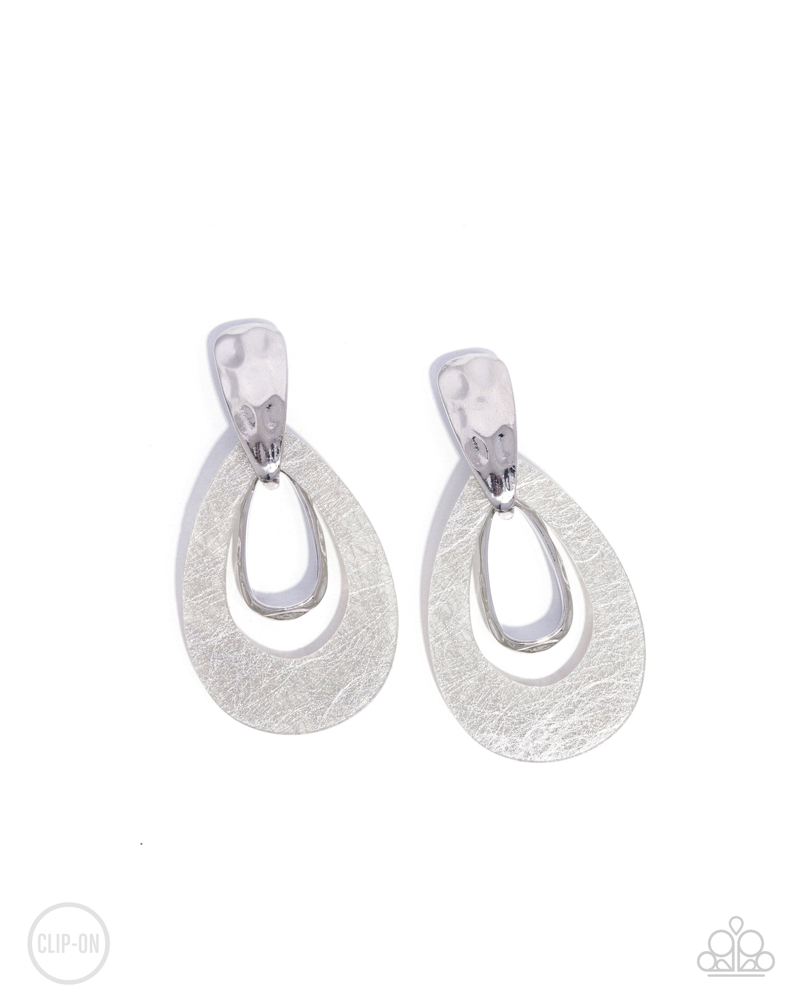 Paparazzi Tattered Teardrop - Silver Clip on Earrings