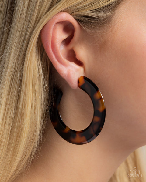 Paparazzi Spotted Scoop - Brown Hoop Earrings