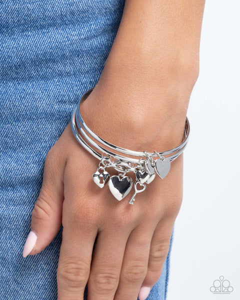 Paparazzi Sealed Sweetheart Charm Silver Bangle Bracelet