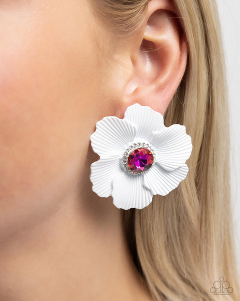 COMING SOON Paparazzi Organic Growth Flower White Earrings