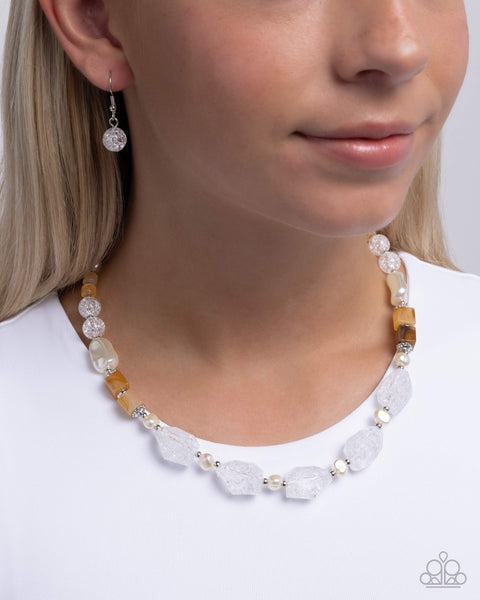 Paparazzi Crackling Chic - White Necklace