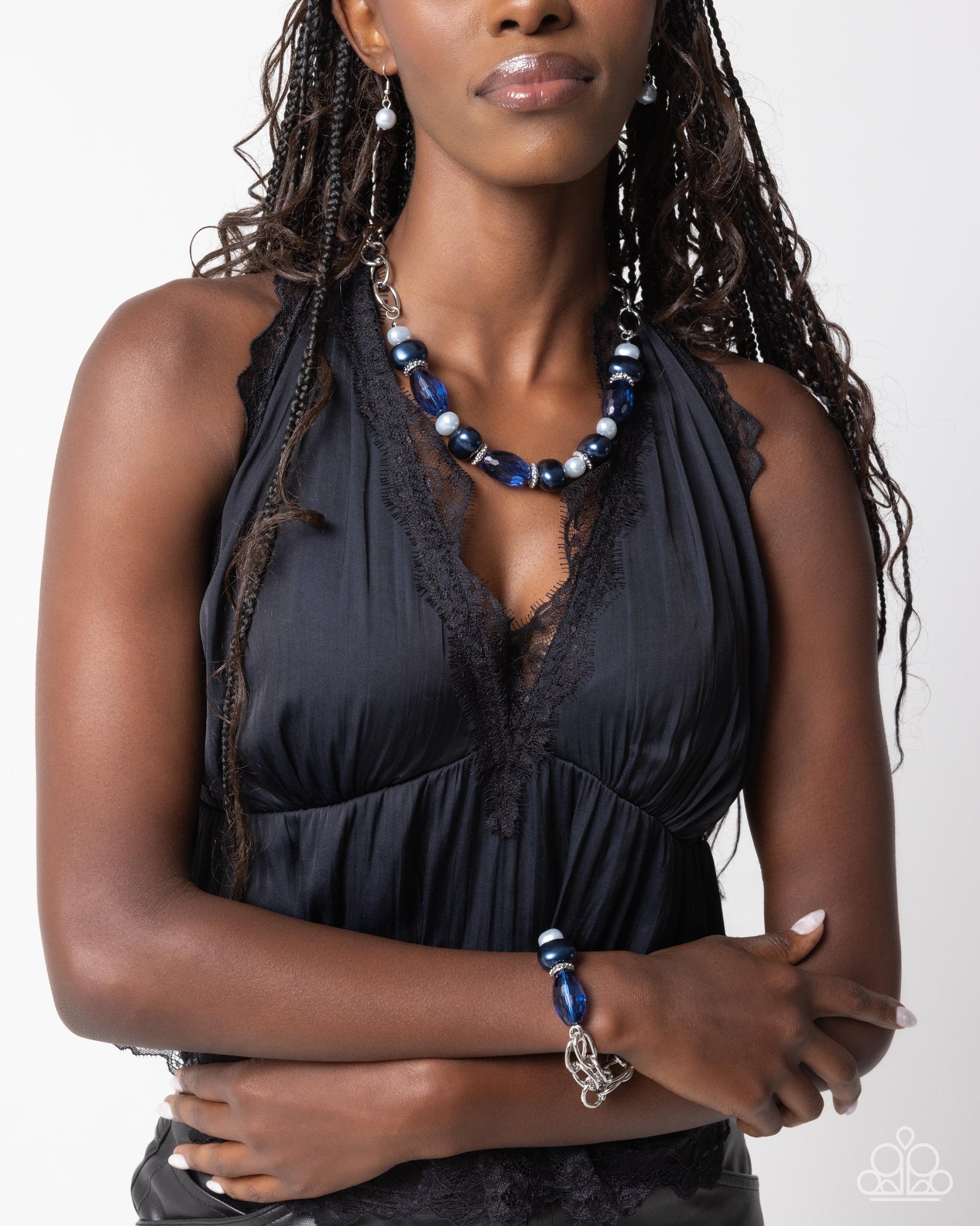 Paparazzi Pearly Patron Necklace and Pearly Passenger Bracelet Blue Set