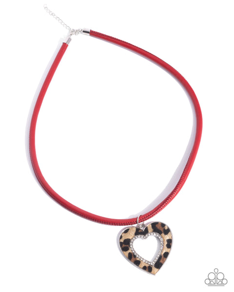 Paparazzi Ferocious Flirt -Heart Leopard Red Necklace