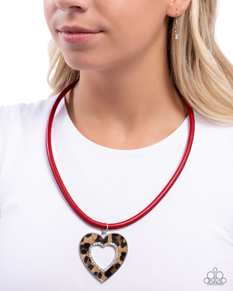 Paparazzi Ferocious Flirt -Heart Leopard Red Necklace