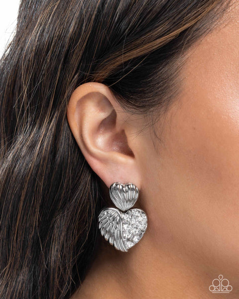 Paparazzi Angelic Adornment Heart White Earrings