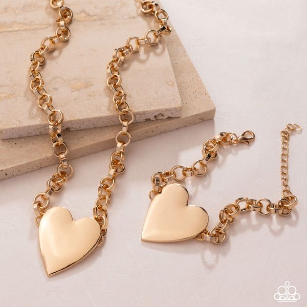 Paparazzi Sweet Start Heart Necklace & Bracelet Set Gold