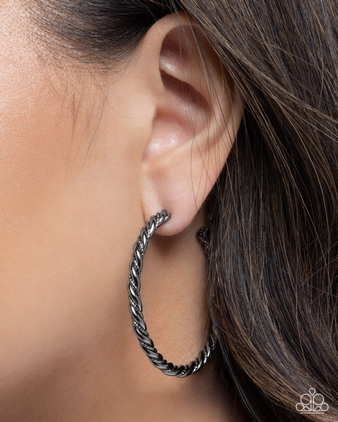 Paparazzi Coiled Class - Black Hoop Earrings