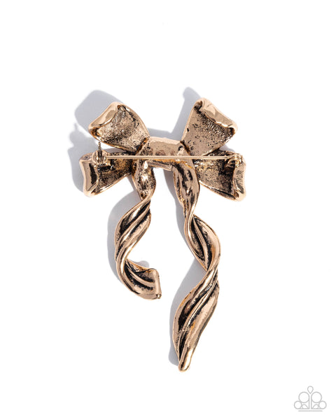 Paparazzi Bow Bonanza - Gold Brooch