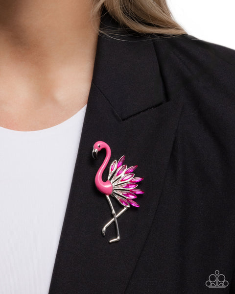 Paparazzi Frenetic Flamingo - Pink Brooch
