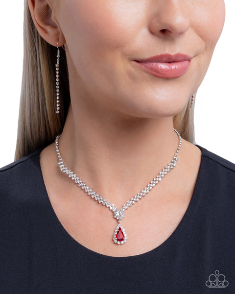Paparazzi Teardrop Trimming - Red Necklace