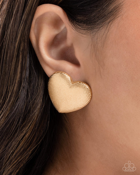 Paparazzi Smitten Studs - Gold Heart Earrings
