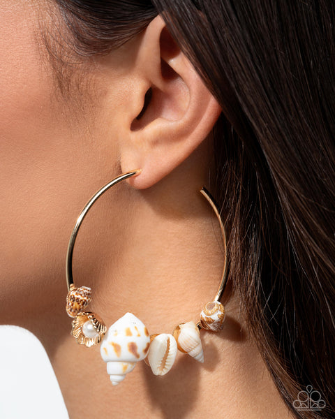 COMING SOON Paparazzi 
Seashell Sonnet - Gold Hoop Earrings