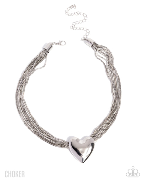 COMING SOON Paparazzi 
Gathered Galentine Heart - Silver Necklace