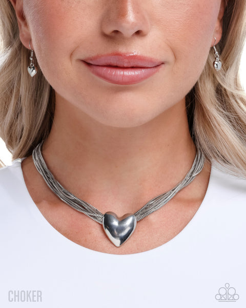 COMING SOON Paparazzi 
Gathered Galentine Heart - Silver Necklace