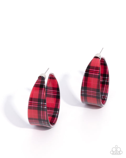 Paparazzi Fabulous Flannel - Red Hoop Earrings