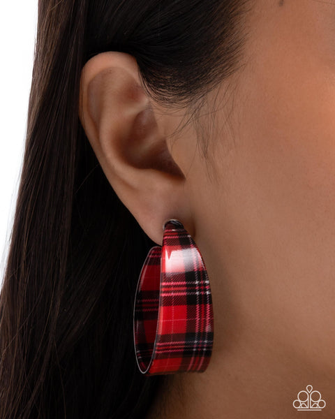 Paparazzi Fabulous Flannel - Red Hoop Earrings